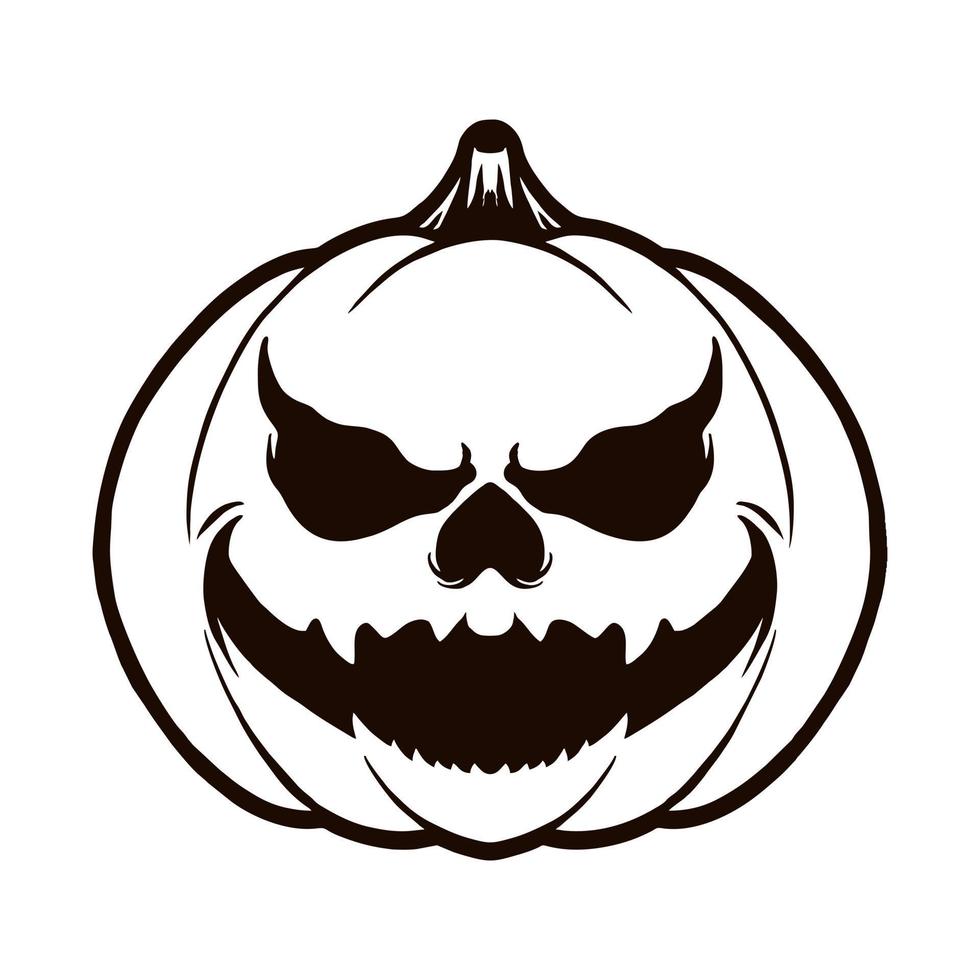 Scary pumpkin head Vector line illustration tshirt design