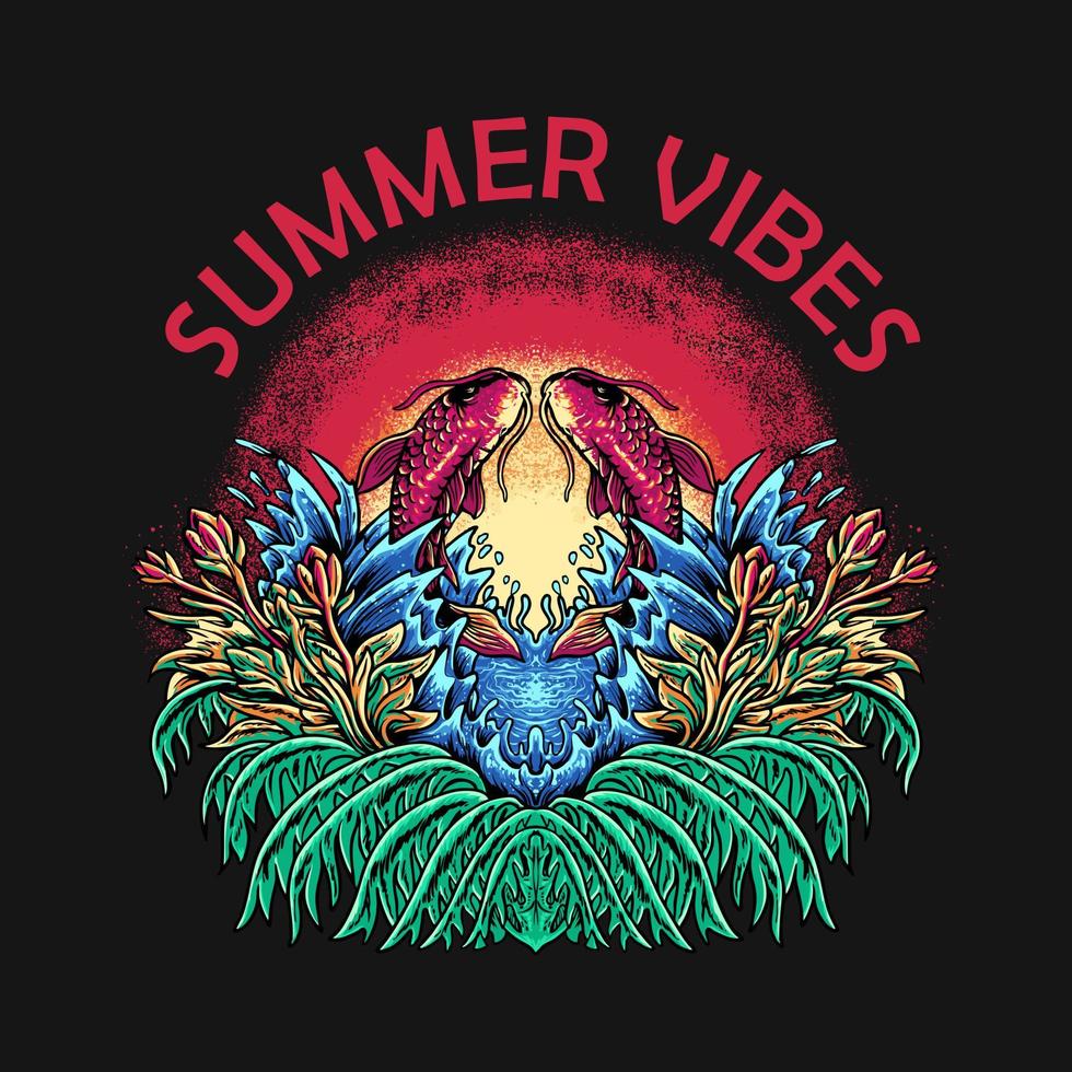 Twin Koi Fish summber vibes vector illustration tshirt design