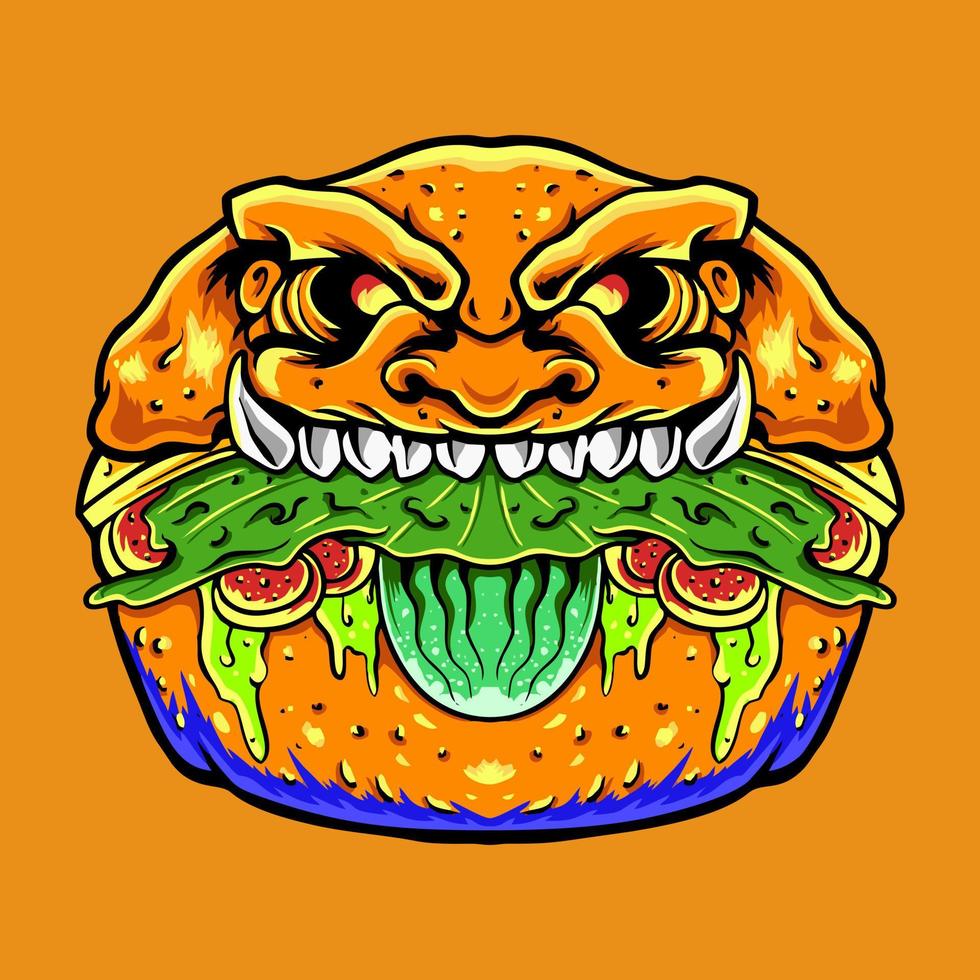 Premium scary zombie burger derretido ilustración vectorial diseño de camiseta vector