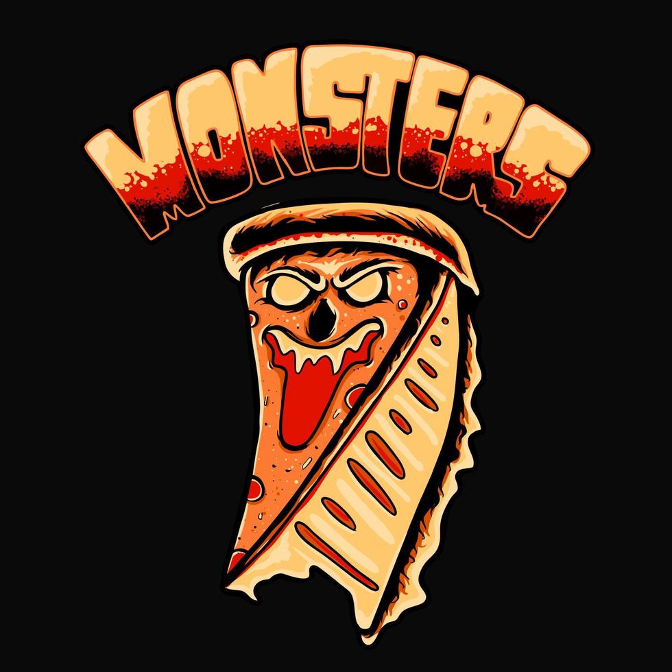 Diseño de camiseta premium scary zombie pizza vector illustration