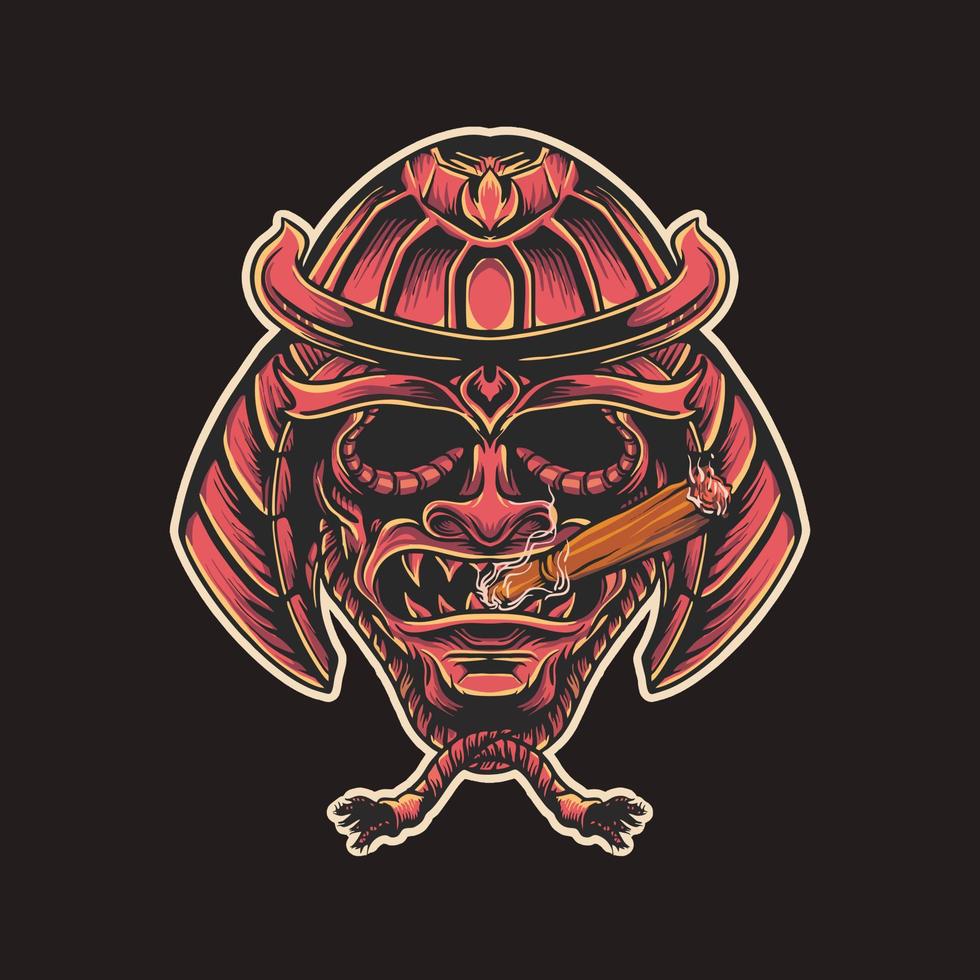 diseño de camiseta de ilustración de vector de samurai japonés premium