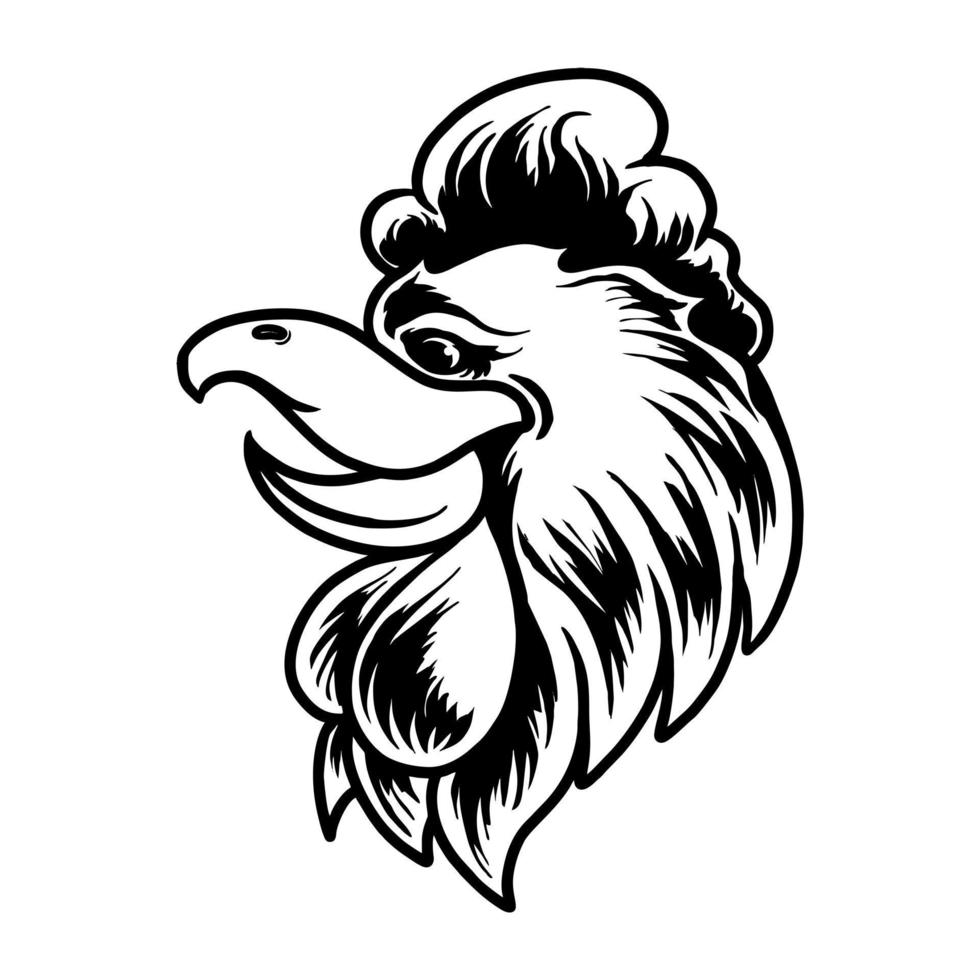 Rooster head vector illustration line tshirt design