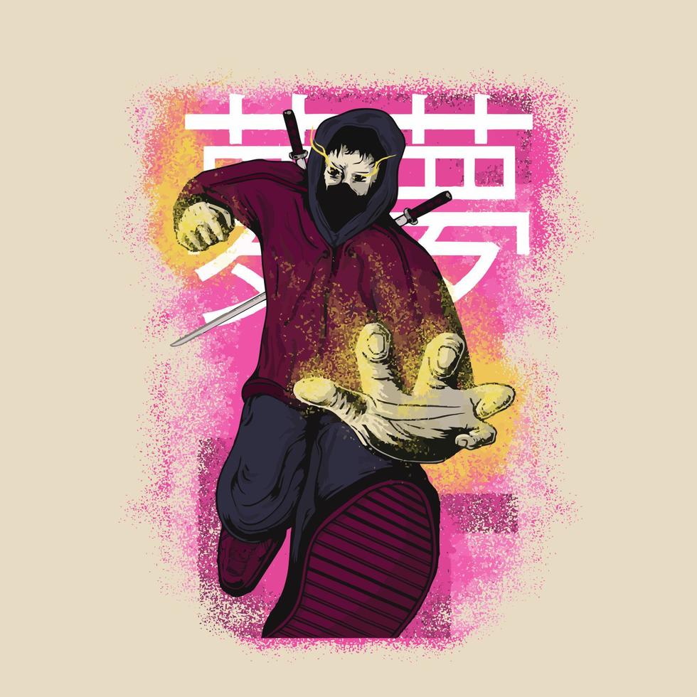 diseño de camiseta de ilustración de vector de samurai japonés premium