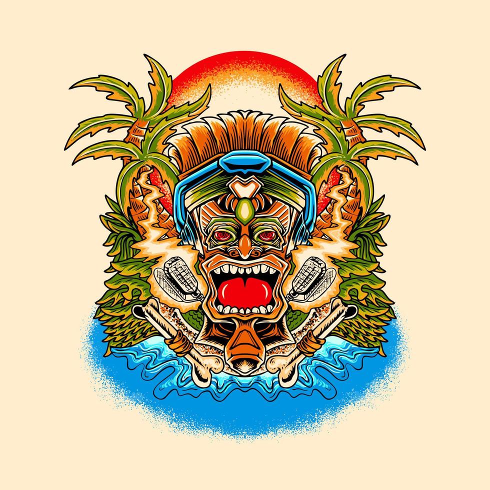 diseño de camiseta de ilustración de vector de viber de verano de música tiki