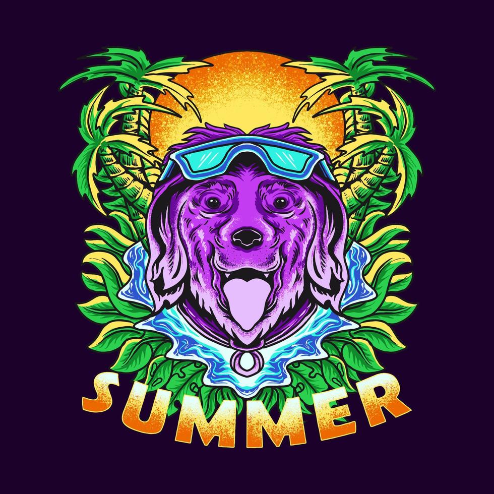 Diseño de camiseta de ilustración de vector de viber de verano de cabeza de perro