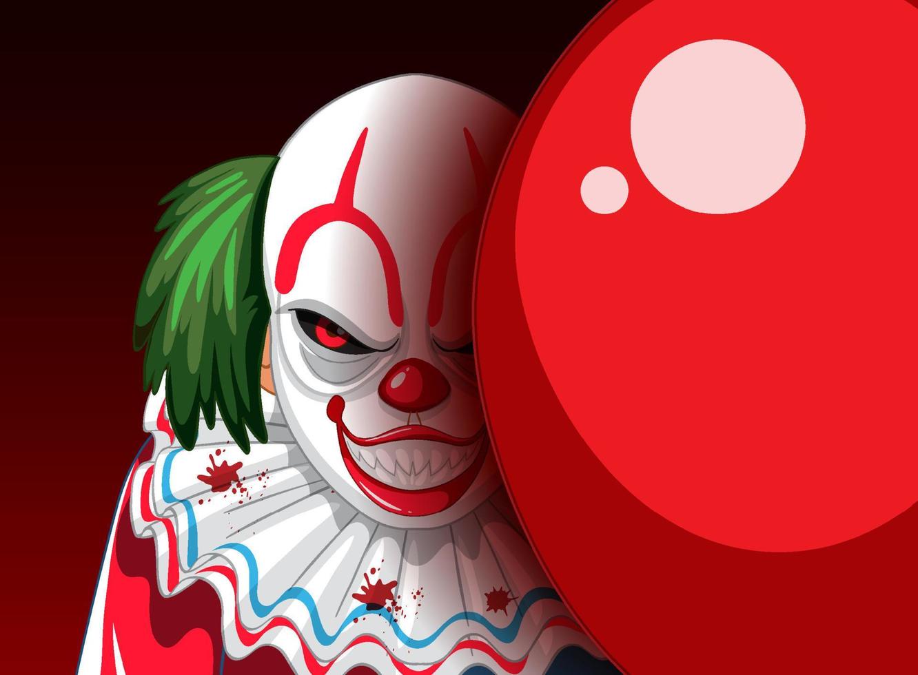 Creepy clown face peeking out from behind balloon vector