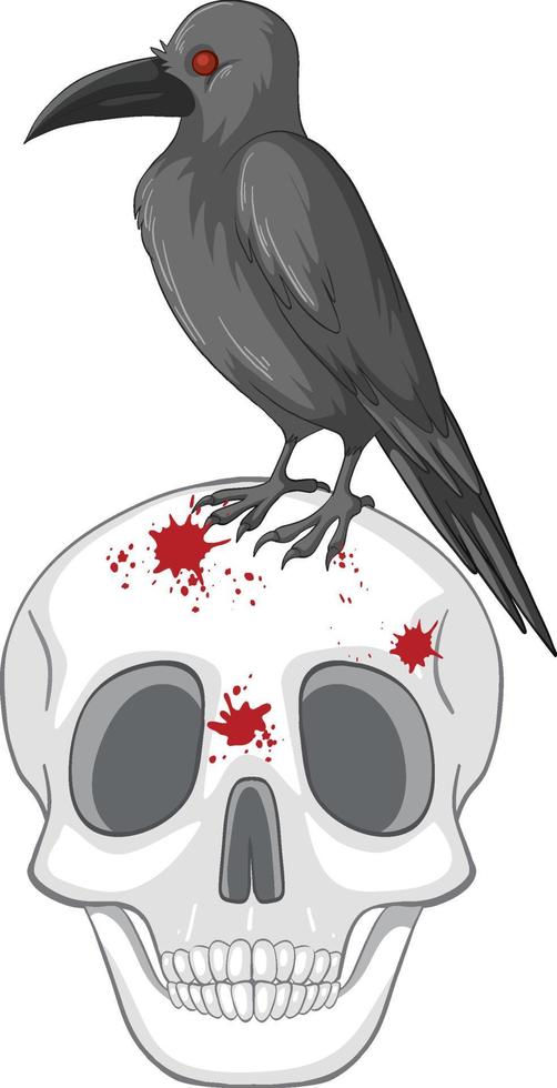 Black crow standing on skull vector