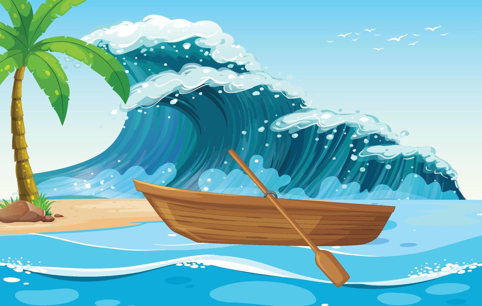 Wooden rowboat at the beach vector