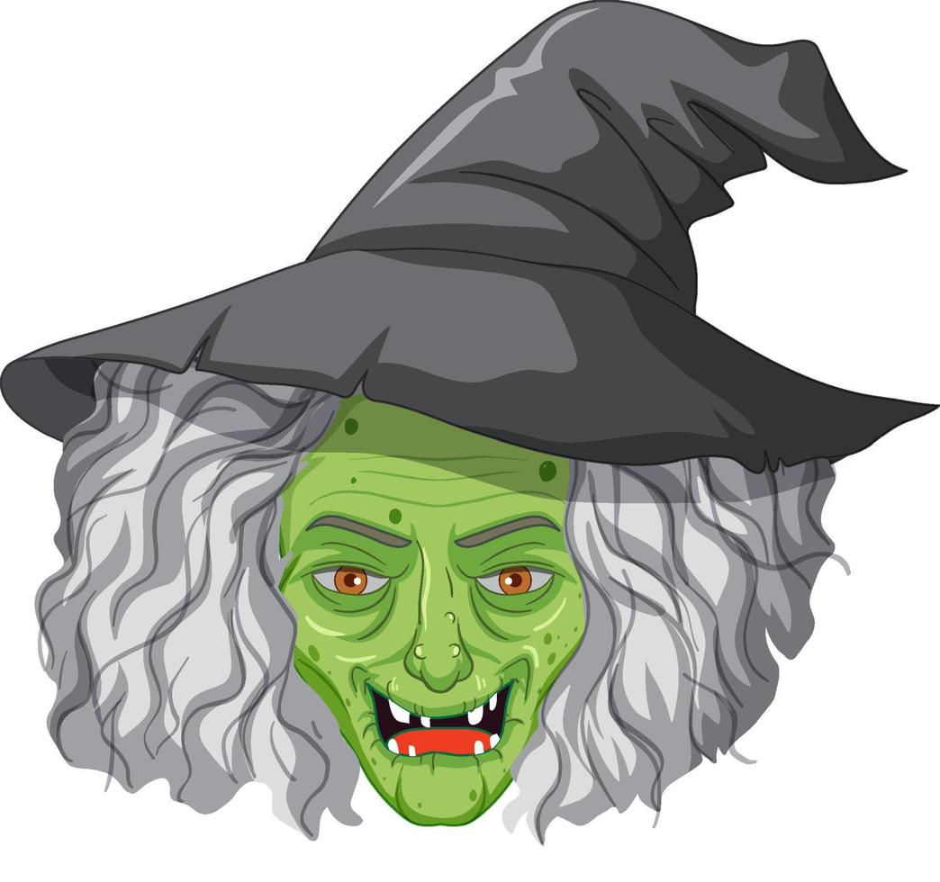 Wicked old witch face on white background vector