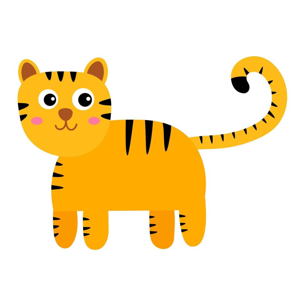 Cartoon happy tiger in flat style isolated on white background. vector