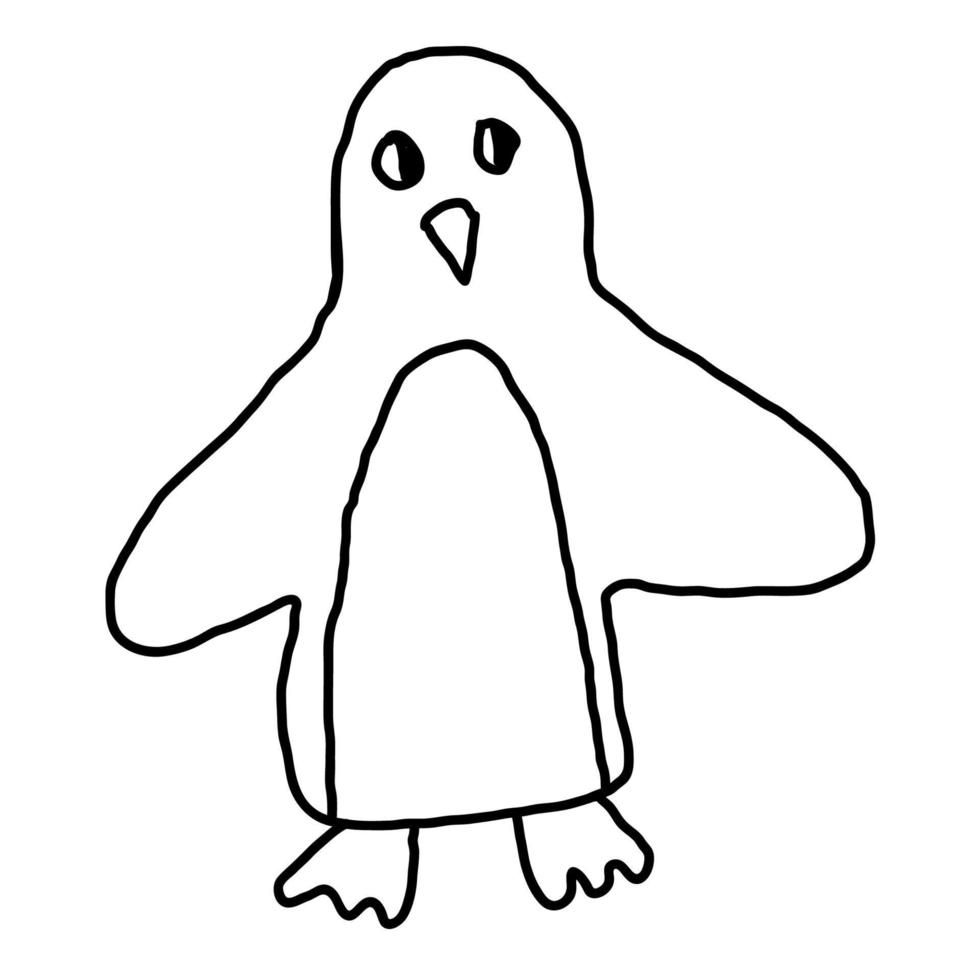 pingüino lineal de dibujos animados doodle aislado sobre fondo blanco. vector