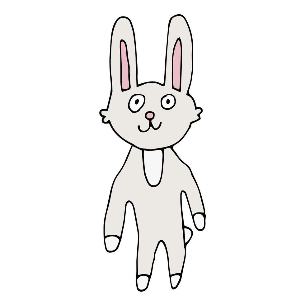 Cartoon doodle linear funny bunny, rabbit isolated on white background. vector