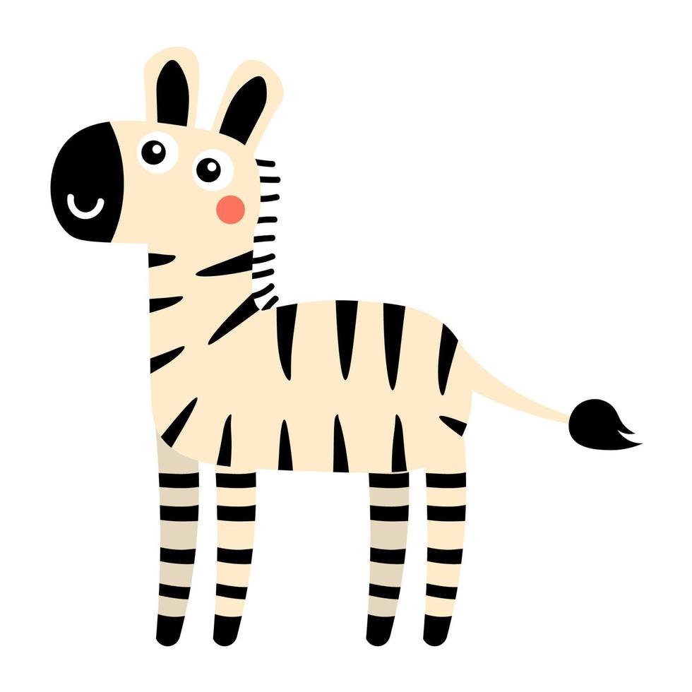 Cute cartoon zebra in childlike flat style isolated on white background. vector