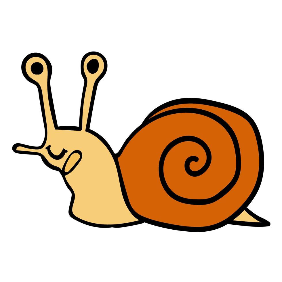 Cartoon doodle linear happy snail isolated on white background. vector