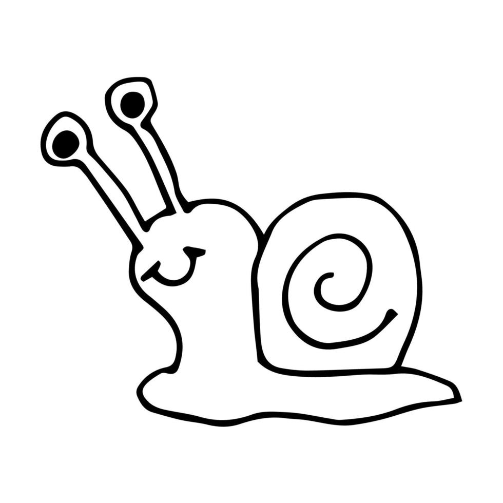 Cartoon doodle linear happy snail isolated on white backgrounD vector