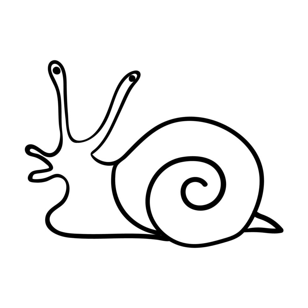 Cartoon doodle linear happy snail isolated on white background. vector