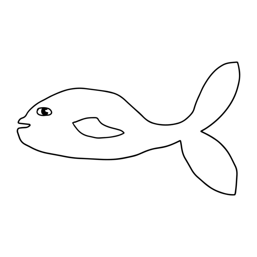 Cartoon doodle linear whale isolated on white background. Childlike style. vector