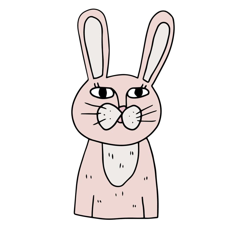 Cute cartoon doodle bunny isolated on white background. Funny rabbit. vector