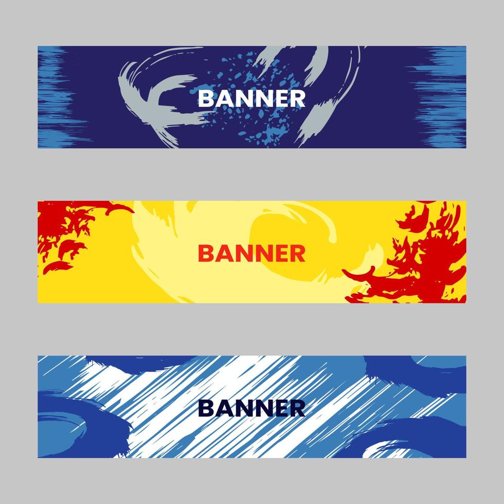 Simple colorful horizontal banners made of colored brush strokes and spots. vector