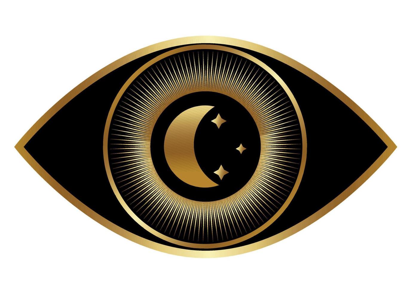 Eye, with the moon and stars in the pupil. The symbol of religion, occultism. Surveillance icon. vector