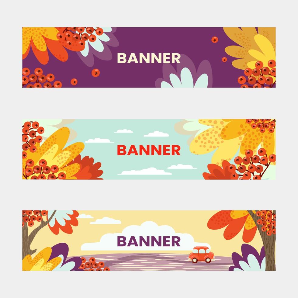 Autumn season simple colorful horizontal banners. vector