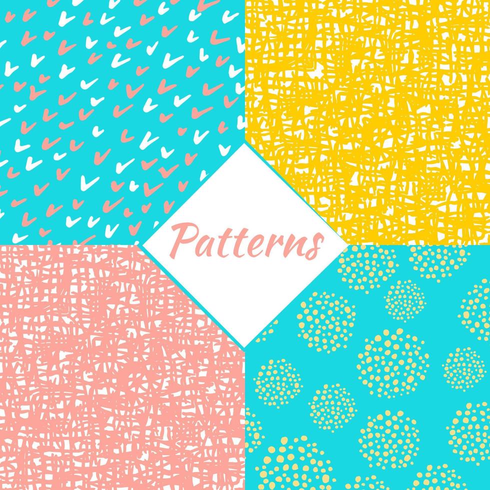 Seamless pattern from freehand on a light blue, yellow, pink, black and white background. Abstract drawing. vector