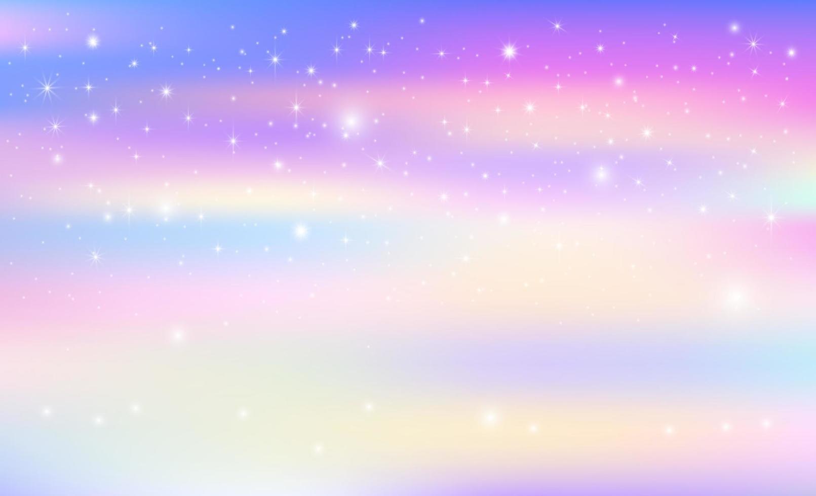 Fondo de fantasía del cielo mágico del arco iris en estrellas brillantes. vector