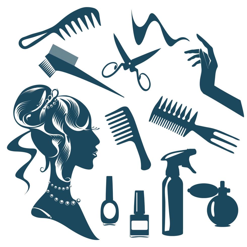 Set of silhouettes of tools for a hairdresser. Vector illustration.