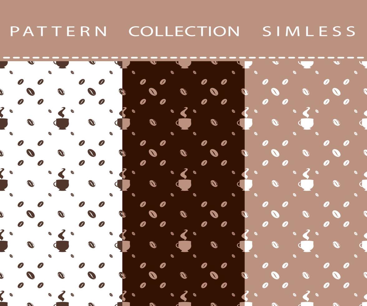 Seamless patterns of coffee beans, cups, coffee grinder, coffee maker. vector