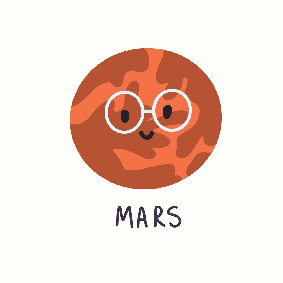 illustration of planet mars with face in hand draw style vector