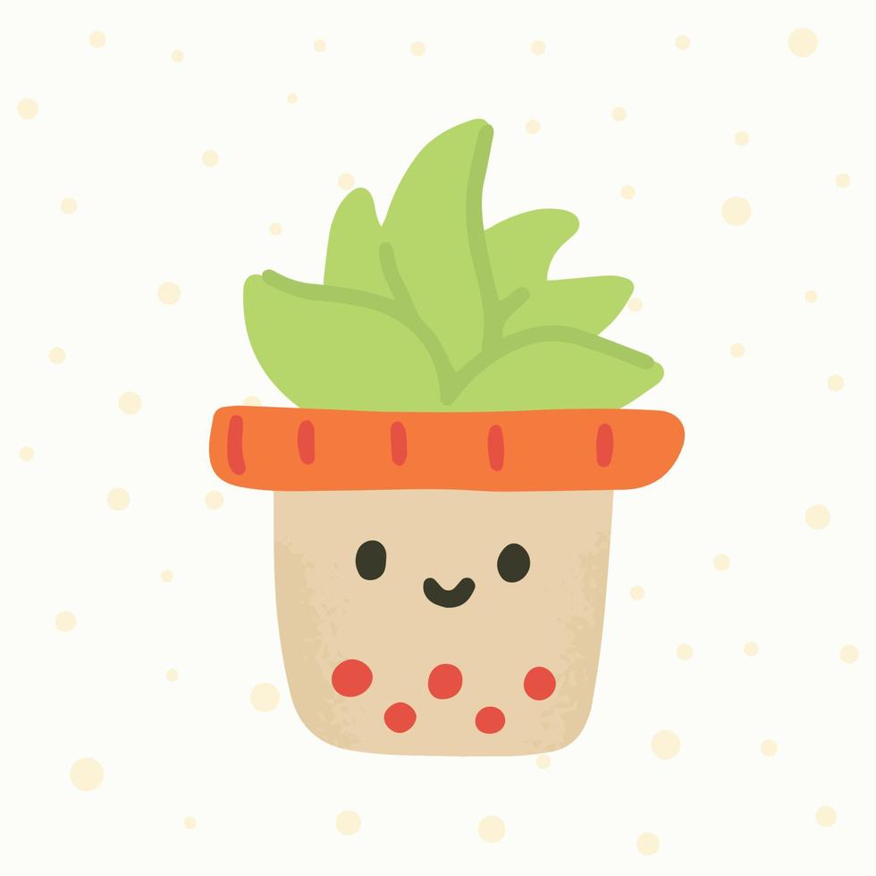 cute illustration of potted plant with face in hand draw style vector