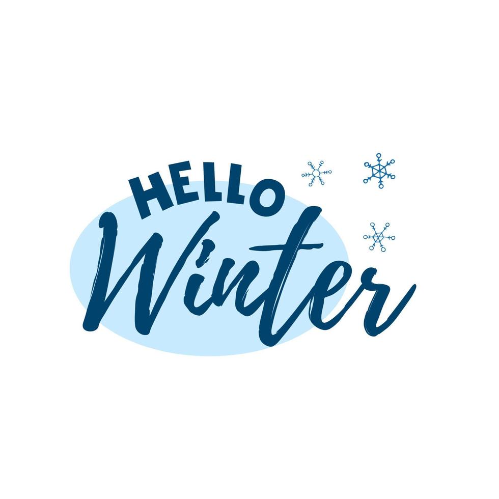 Hello Winter 2022. Lettering with snowflakes. Winter vector illustration.