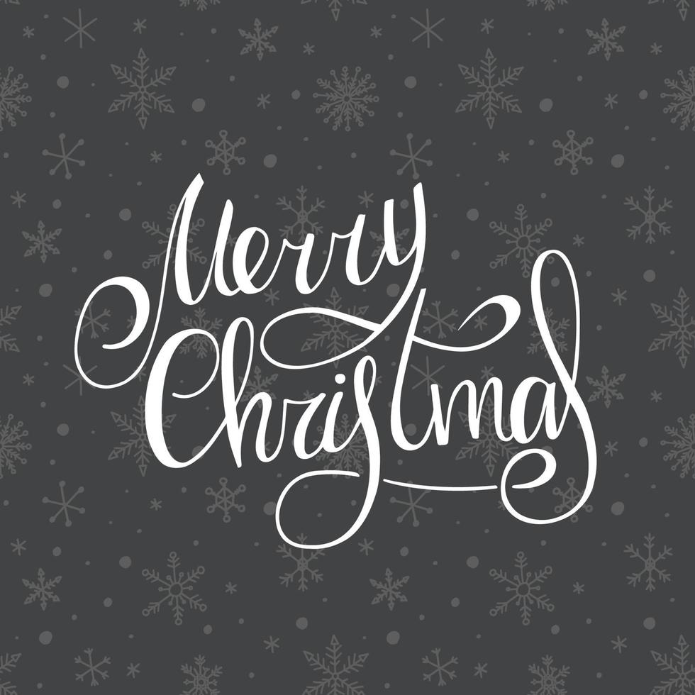 Merry Christmas. White Handwritten lettering with snowflakes on a dark gray background. Seamless pattern. New Year 2022. vector