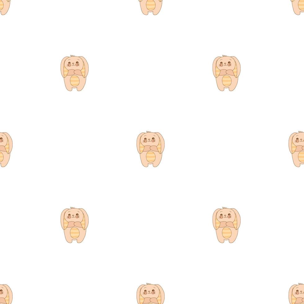 Hand drawn cute animals. Seamless pattern. A bunny with striped ears and a belly. White background. Vector. vector