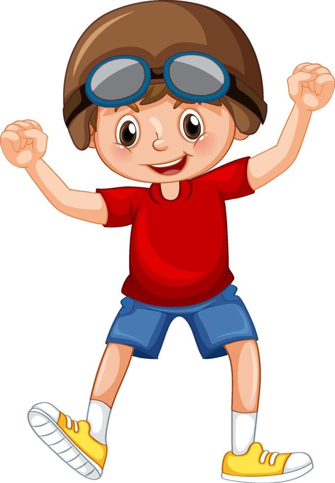 Happy boy wearing aviator hat cartoon character vector