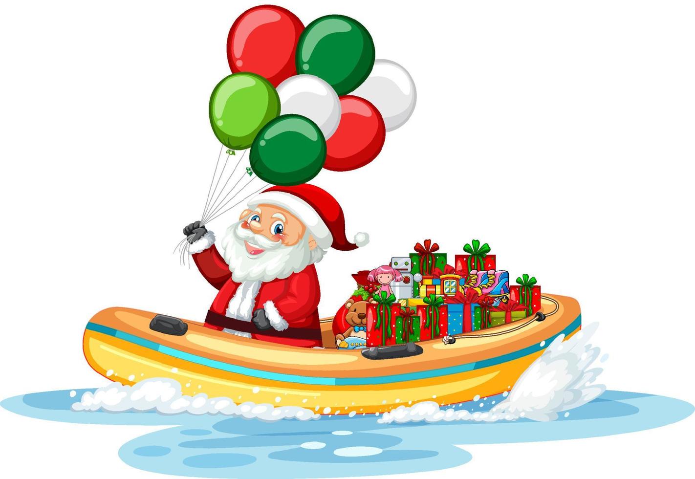 santa claus en el barco con sus regalos vector