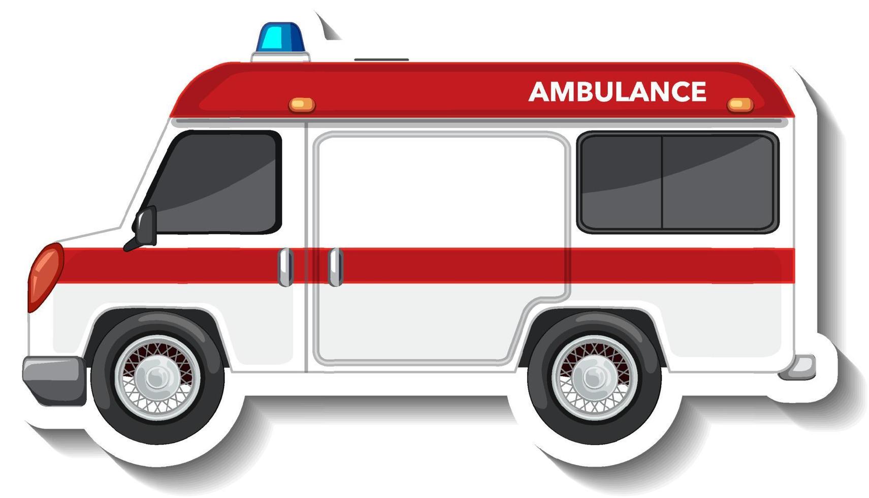 Sticker design with side view of ambulance car isolated vector