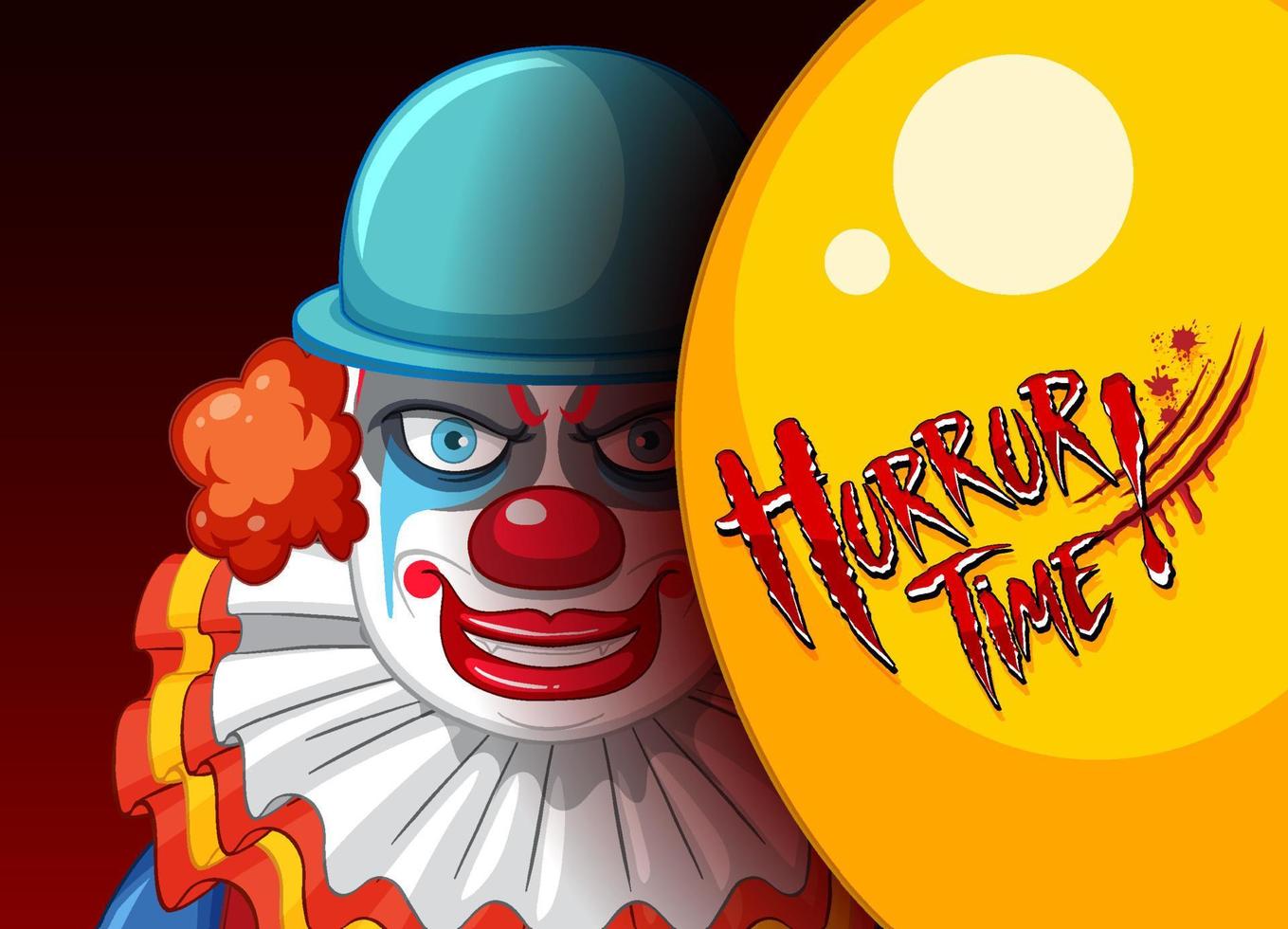 Creepy clown face peeking out from behind balloon vector