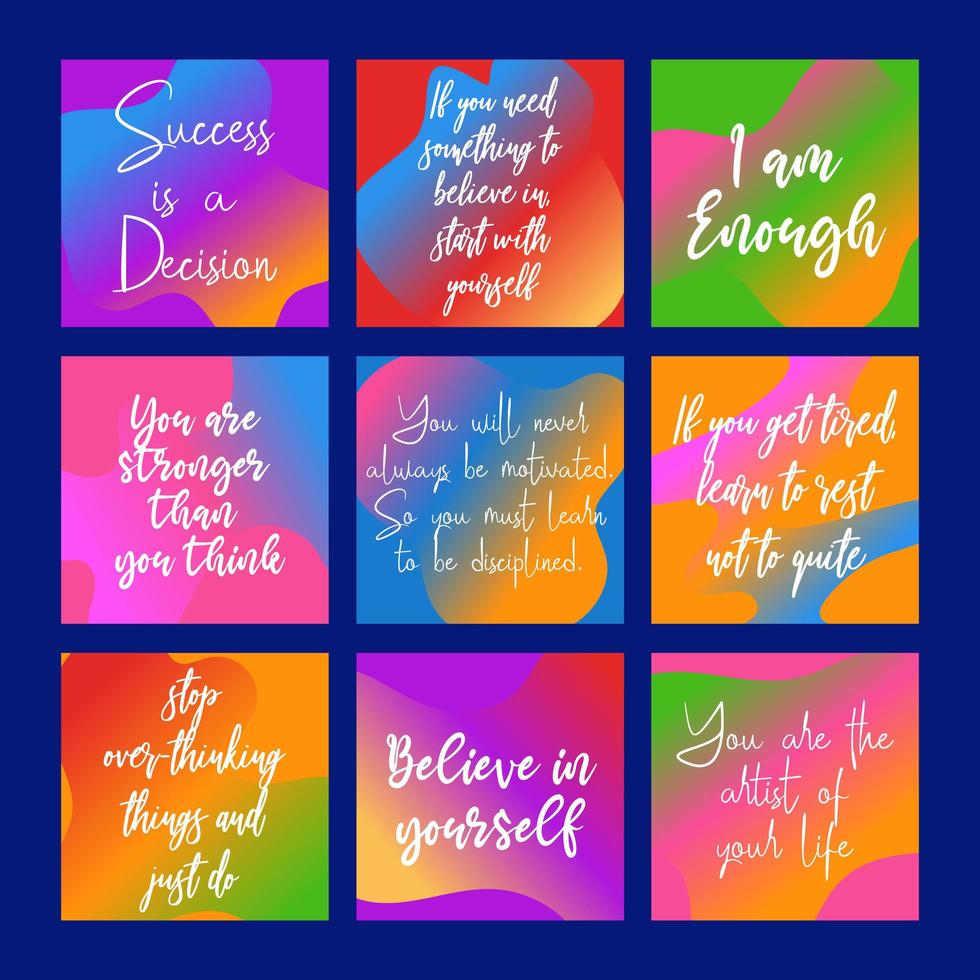 Vibrant motivational phrases collection. Perfect for social networks, backgrounds and print. vector