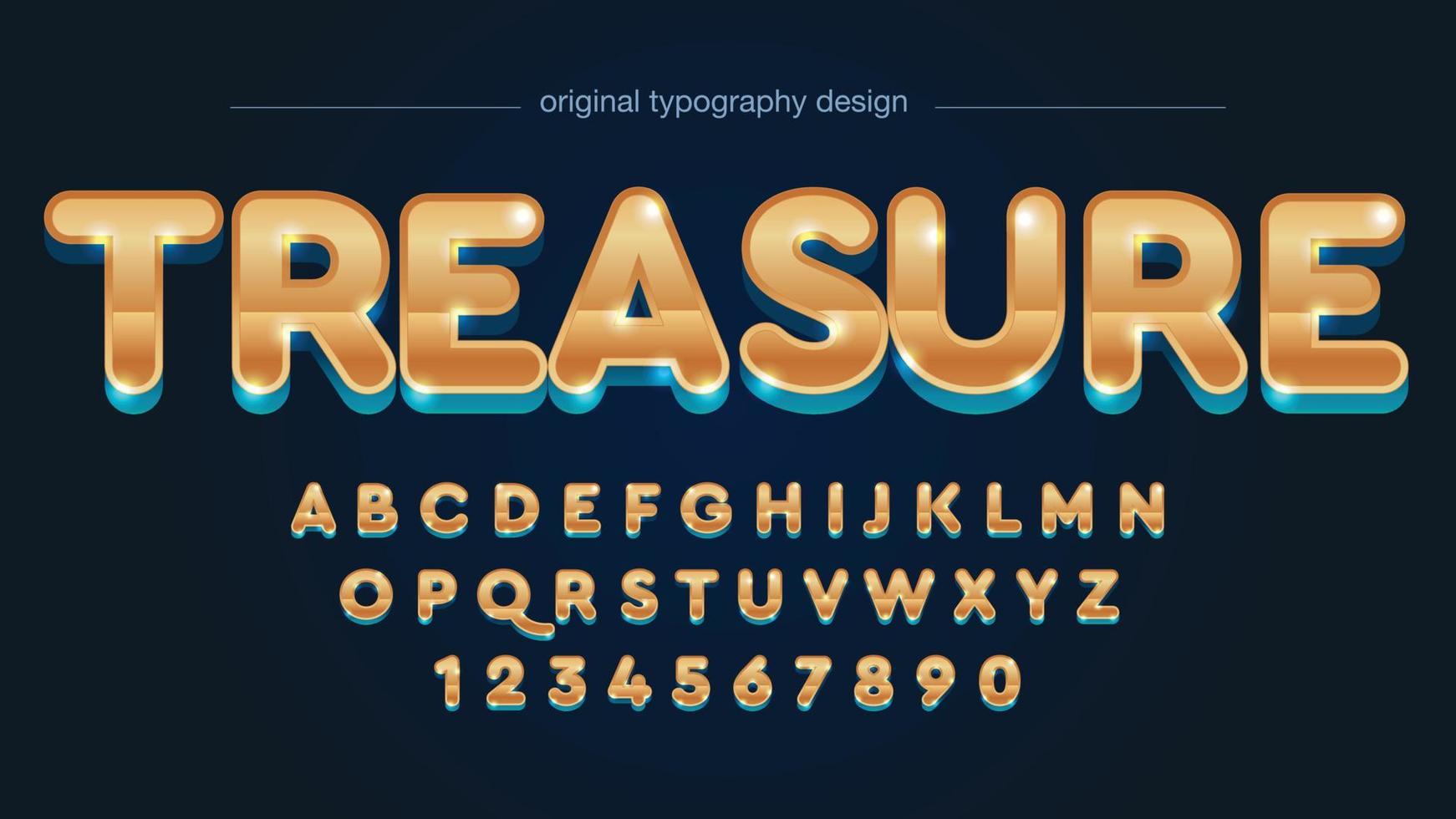 Golden and blue metallic 3d cartoon rounded typography vector