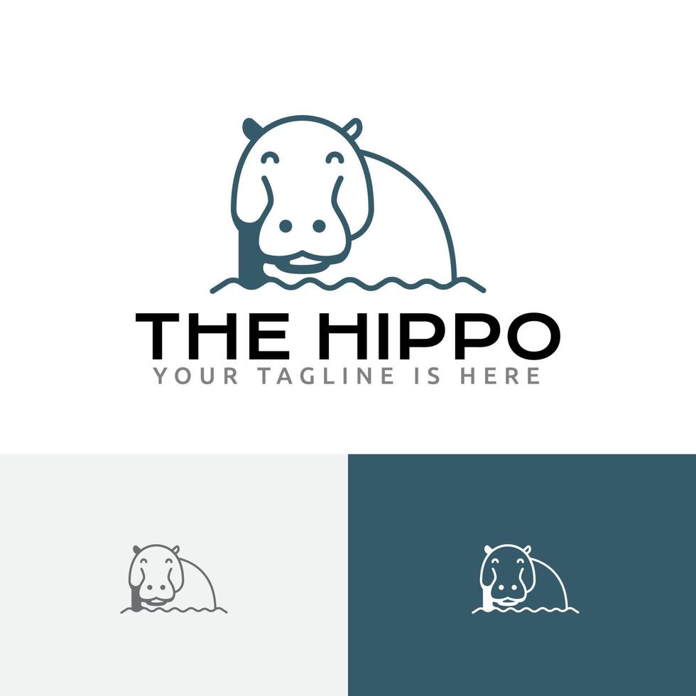 lindo hipopótamo sonriendo bañándose áfrica animal zoológico logo vector