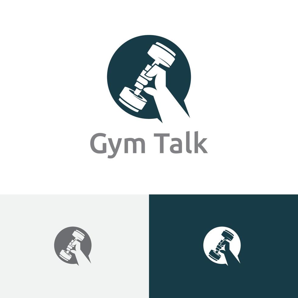 gimnasio hablar aplicación de consultoría deportiva logotipo de mancuernas fuertes vector