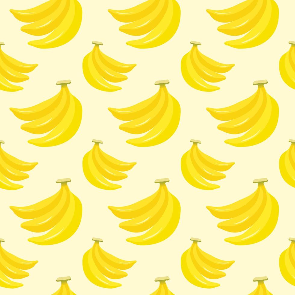 Ilustración de vector de fondo de patrones sin fisuras de frutas de plátano amarillo en estilo de dibujos animados.