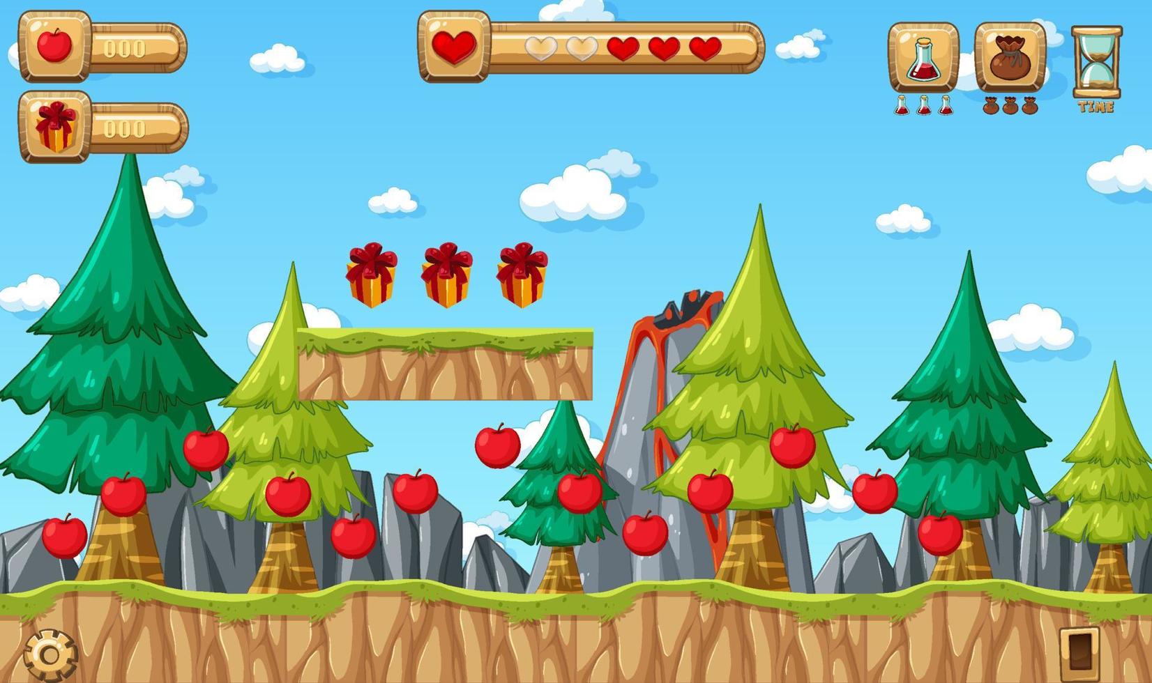 Collecting Apples Platformer Game Template vector