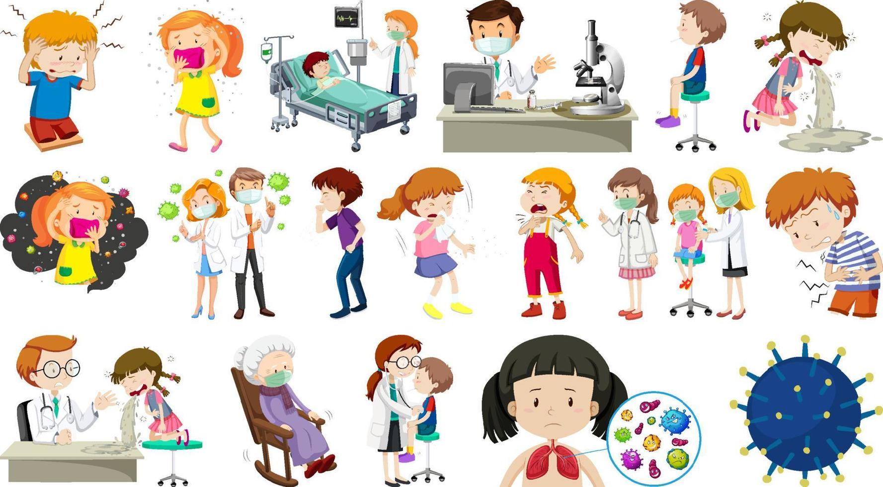 Set of sick people with different syptoms vector