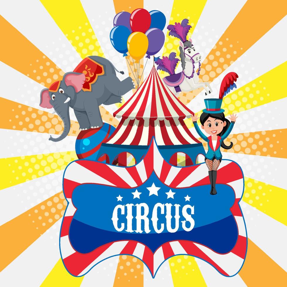 Circus poster design with circus characters vector