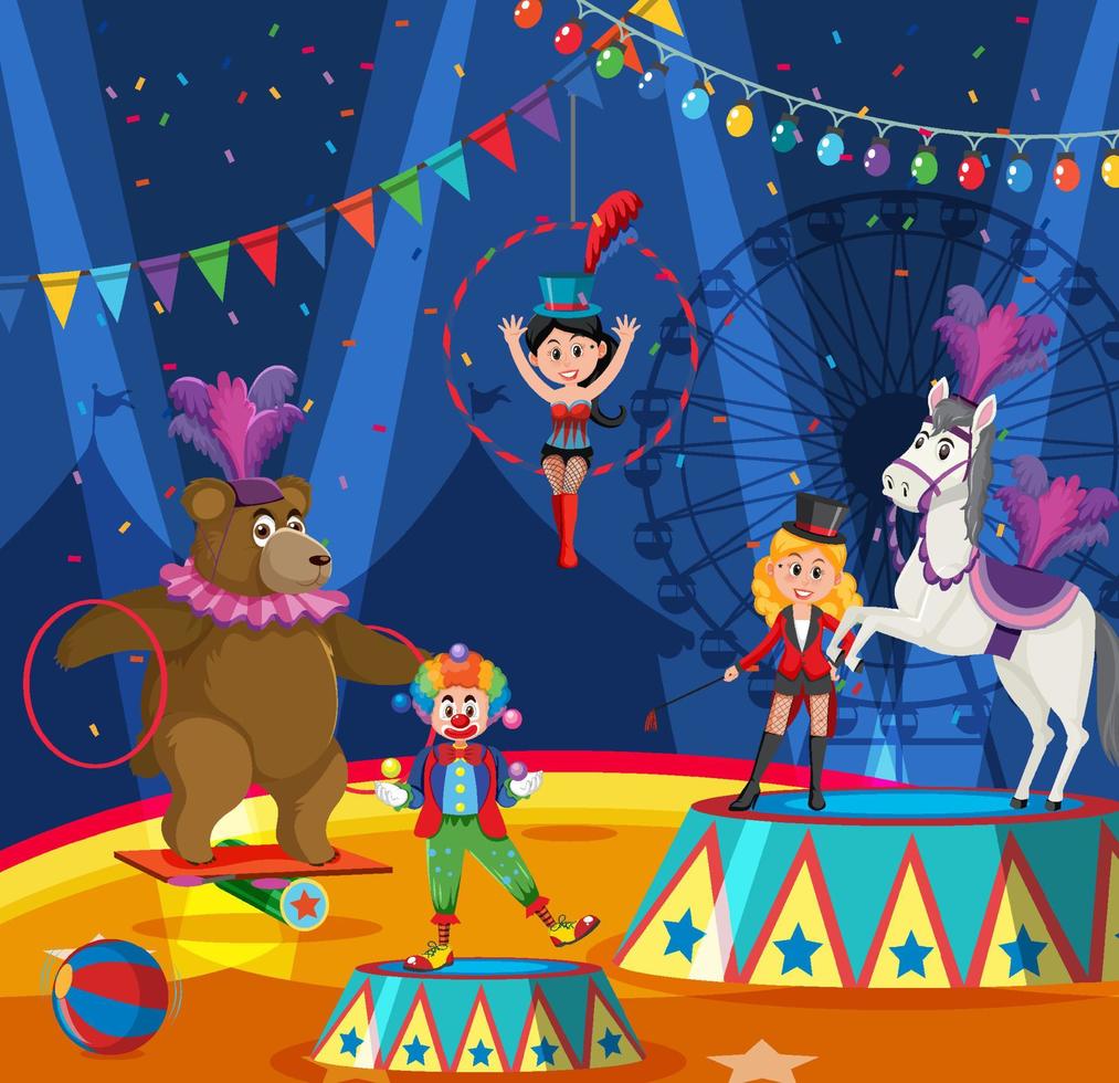 Circus animal and clown performance vector