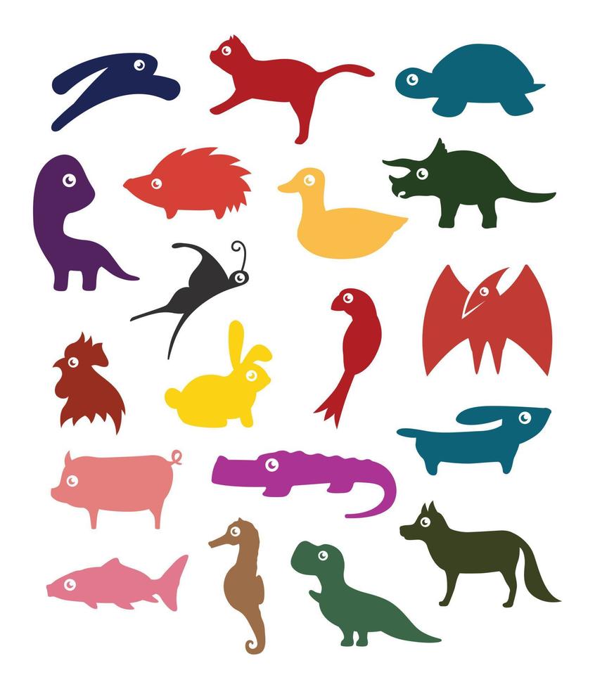 Set of Cute Animals Design. Simple flat icon vector