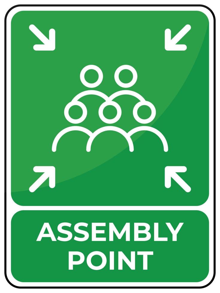 Assembly Point Icon vector signage with Green background. Group of five people gathered in the spot isolated