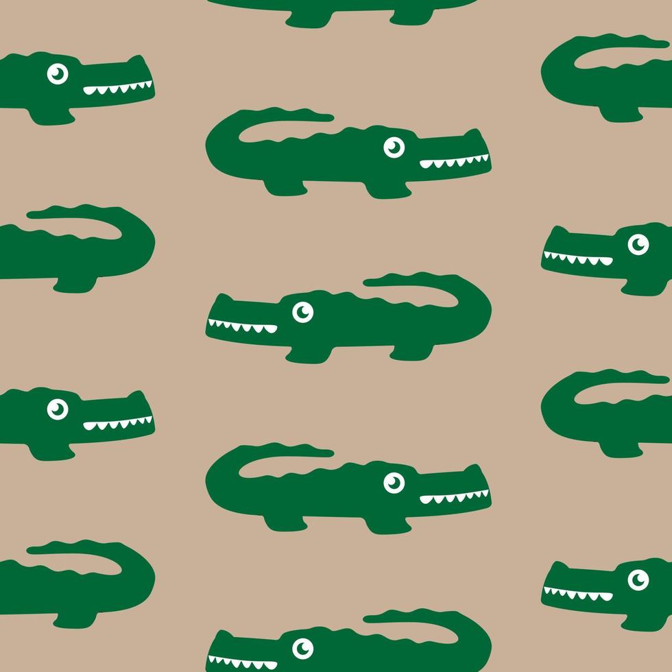 Ejemplo inconsútil del modelo verde lindo del cocodrilo. Personaje de dibujos animados de icono de cocodrilo con depredador de dientes vector